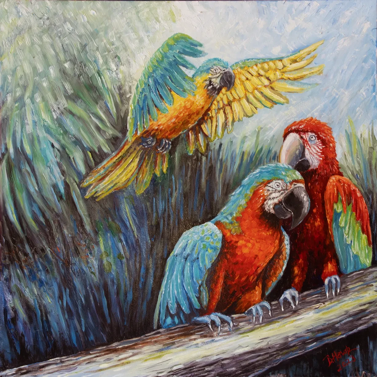 Macaws I Love You 36" x 36" - 2023