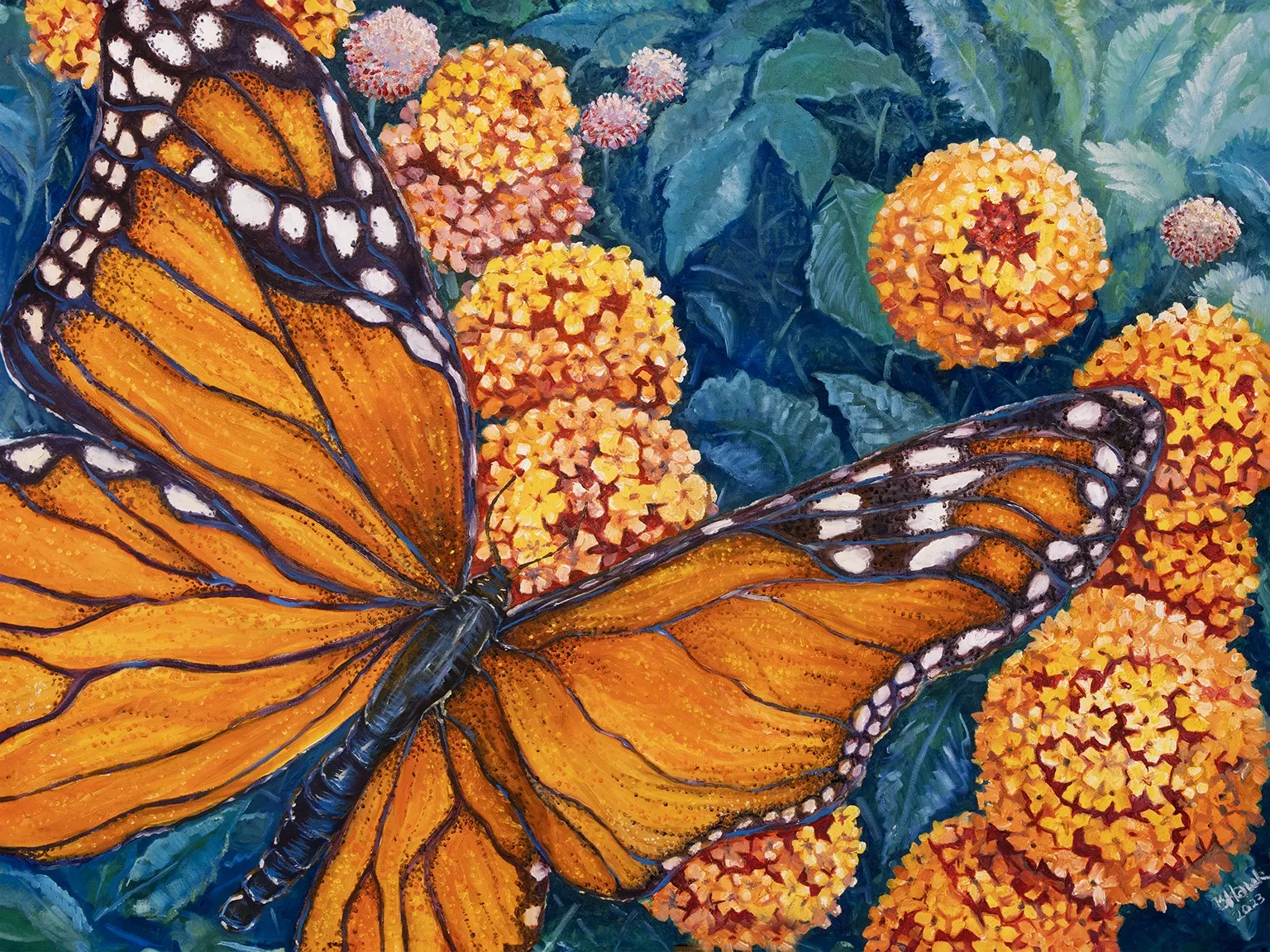 Monarch on Lantana 36" x 36" - 2023