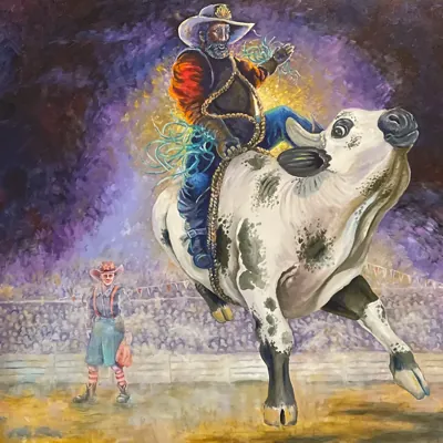 Eight Seconds of Glory, oil painting by Beckie Hawk