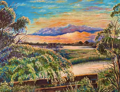Golden Hour on the Tybee River, oil painting by Beckie Hawk