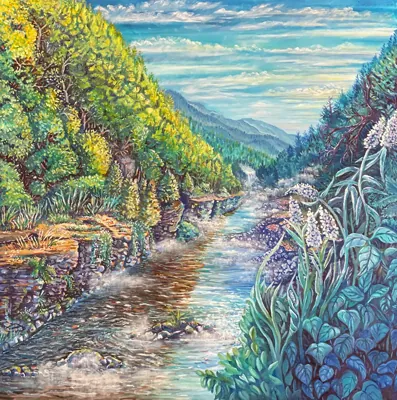 Through the Misty Flow, oil painting by Beckie Hawk