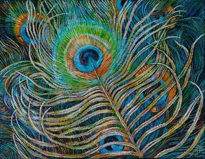 Whispers of the Peacock, oil painting by Beckie Hawk