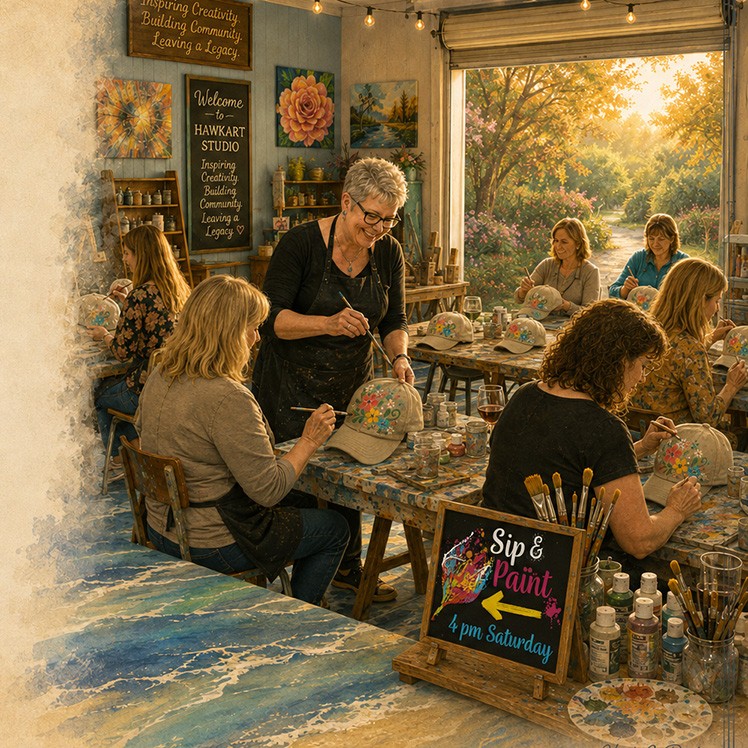 A colorful HawkArt painting project ready for a guided party