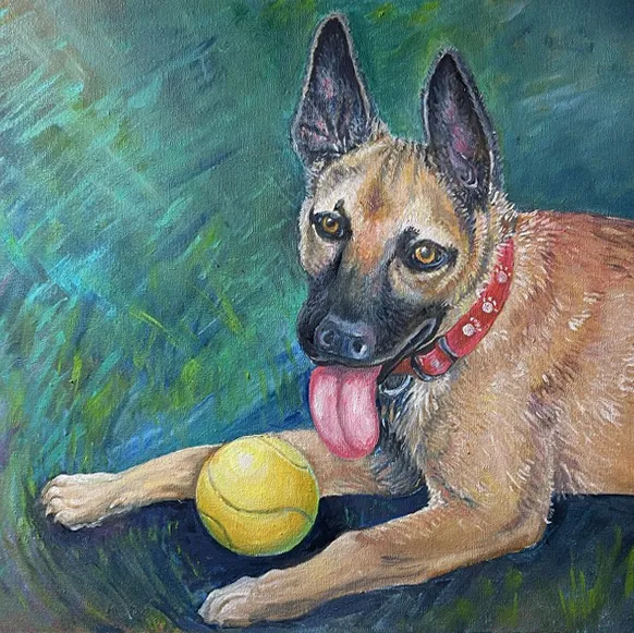 Custom portrait of a dog with its favorite ball