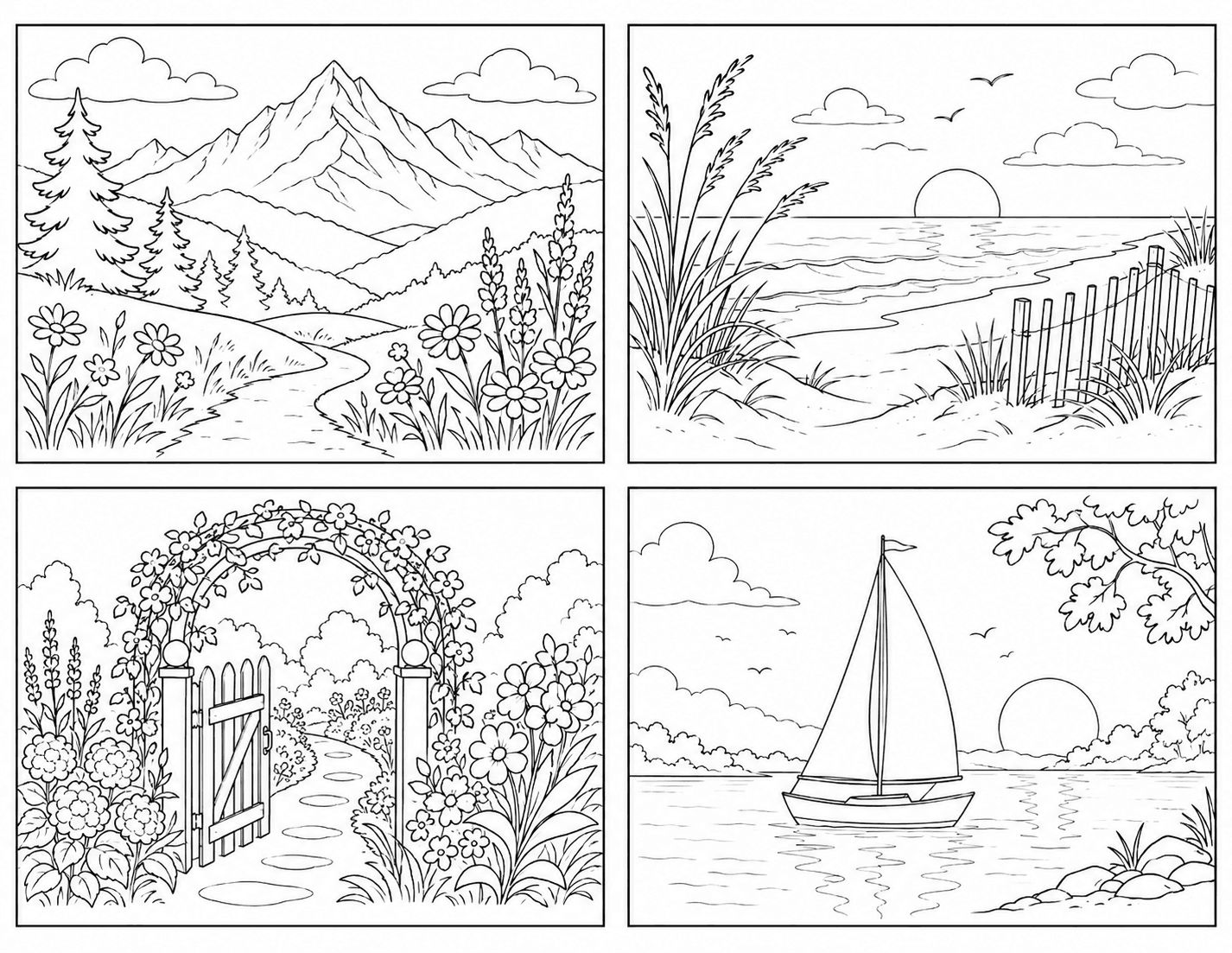 Four Paint Your Happy Place line drawing choices